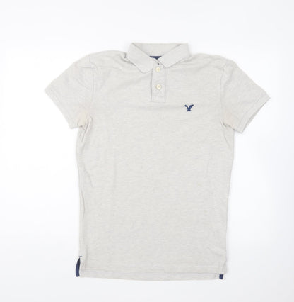 American Eagle Mens Grey Cotton Polo Size XS Collared Button