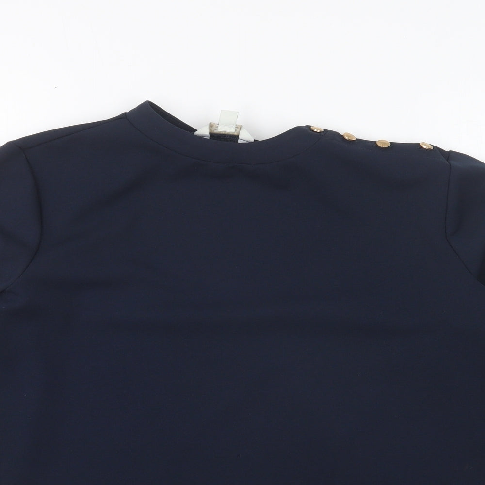 Monsoon Womens Blue Polyester Basic Blouse Size S Round Neck
