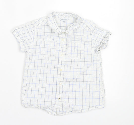 Fagottino Boys White Plaid Cotton Basic Button-Up Size 24 Months Collared Button