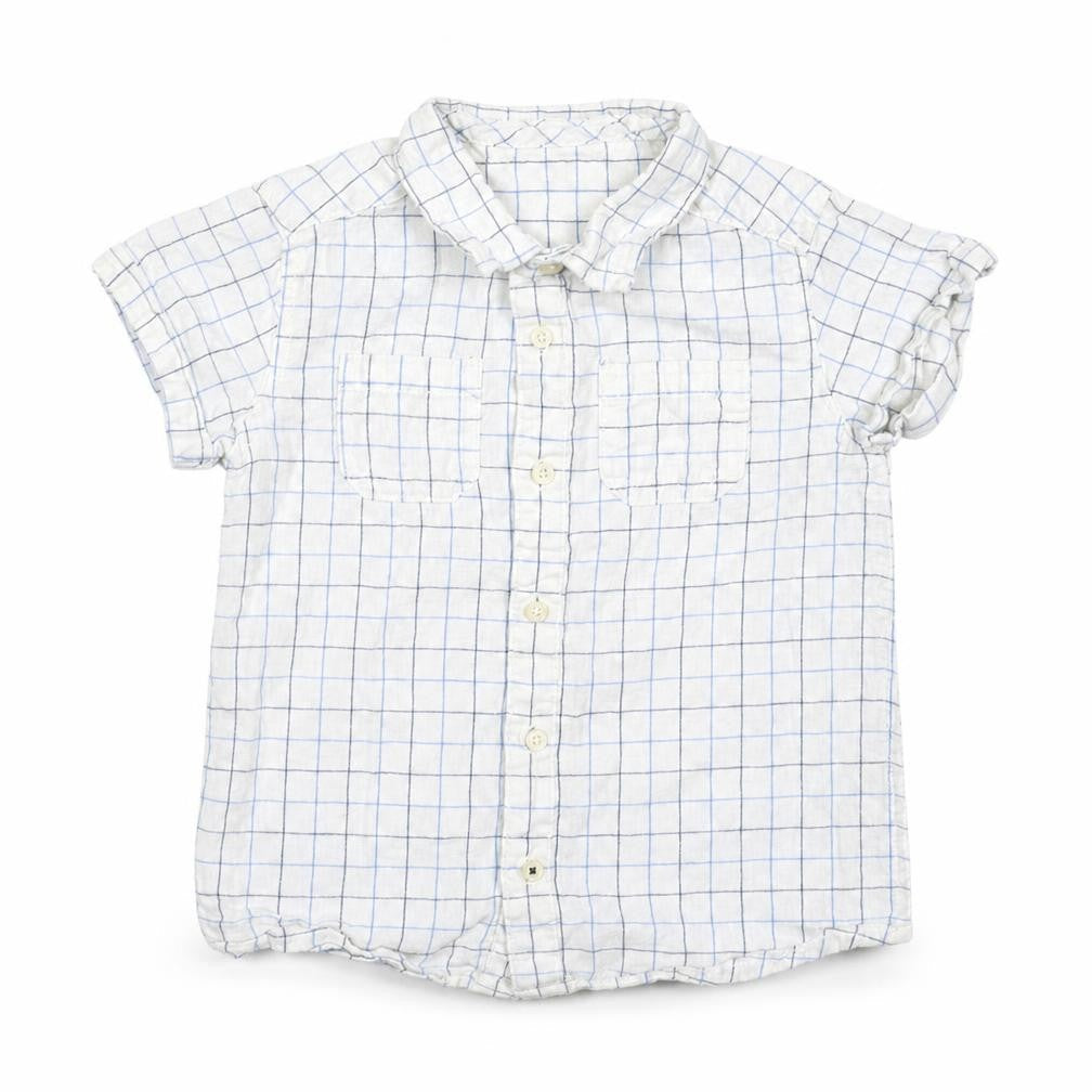 Fagottino Boys White Plaid Cotton Basic Button-Up Size 24 Months Collared Button