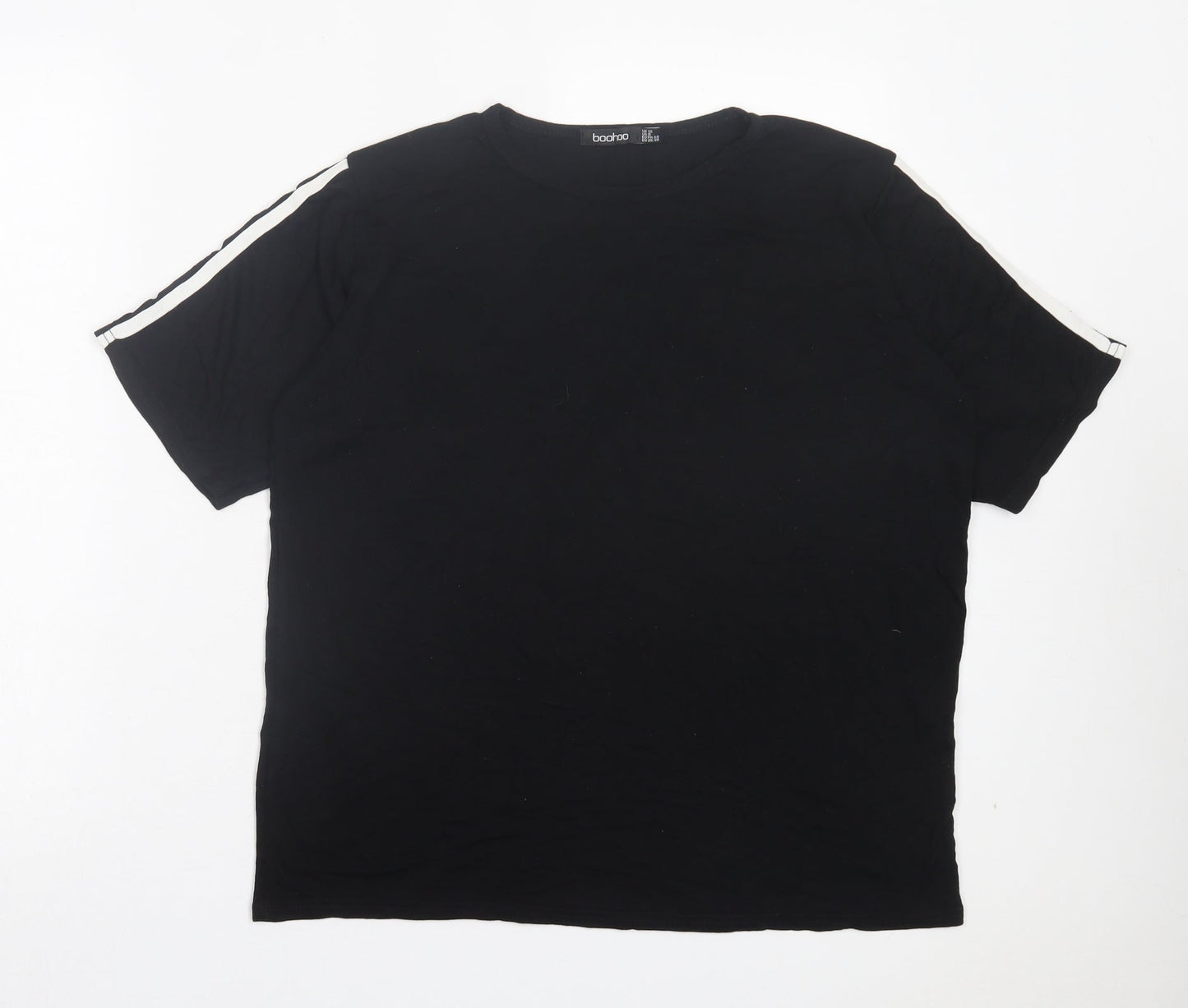 Boohoo Womens Black Striped Viscose Basic T-Shirt Size 12 Crew Neck