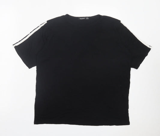 Boohoo Womens Black Striped Viscose Basic T-Shirt Size 12 Crew Neck
