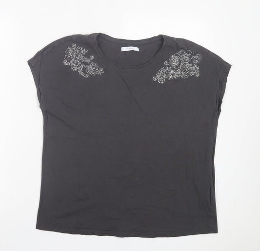 RESERVED Womens Grey Cotton Basic T-Shirt Size L Crew Neck