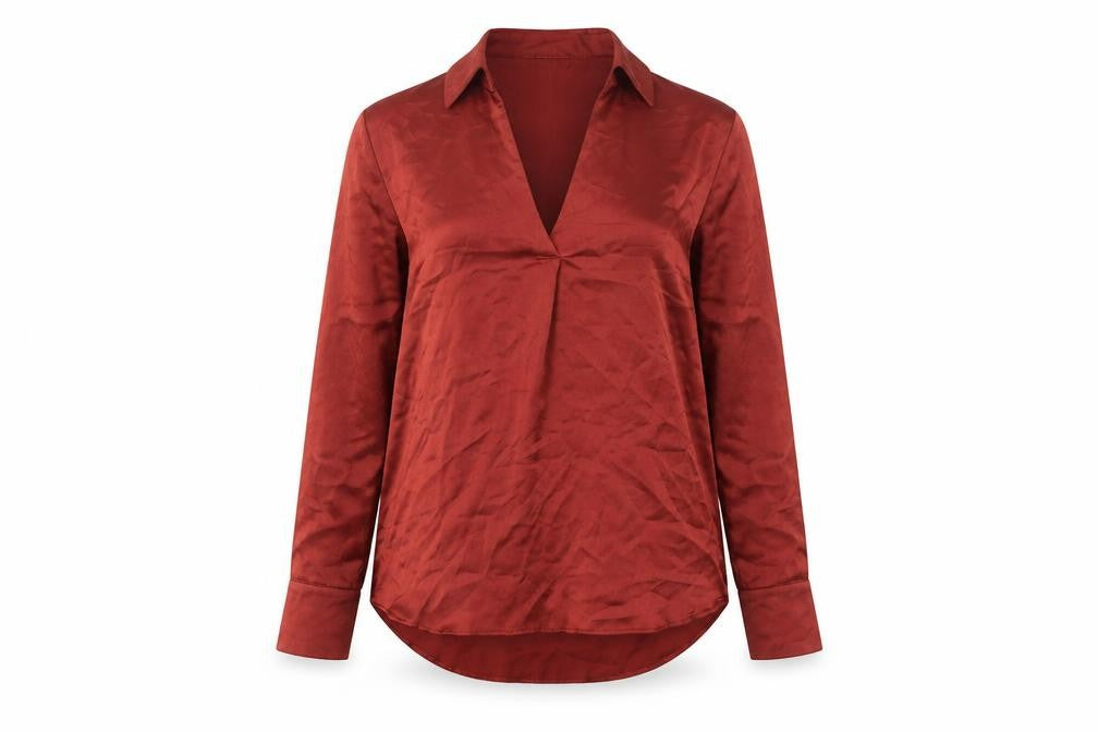 Peacocks Womens Red Polyester Basic Blouse Size 12 Collared