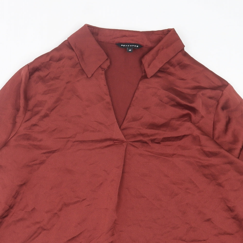 Peacocks Womens Red Polyester Basic Blouse Size 12 Collared