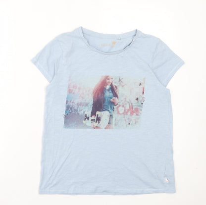 Next Girls Blue Cotton Basic T-Shirt Size 10 Years Crew Neck Pullover