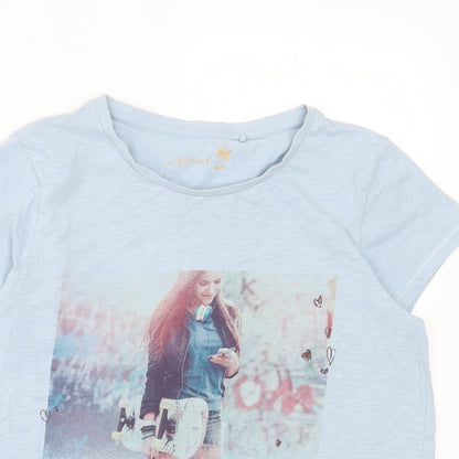 Next Girls Blue Cotton Basic T-Shirt Size 10 Years Crew Neck Pullover