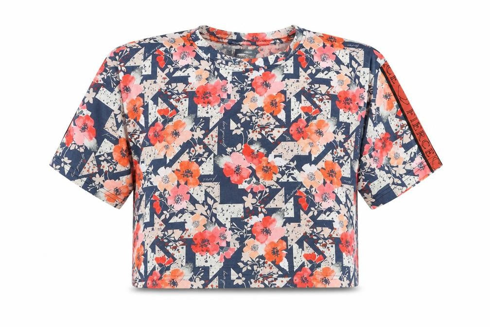 Studio Girls Blue Floral Polyester Basic T-Shirt Size 10-11 Years Round Neck Pullover