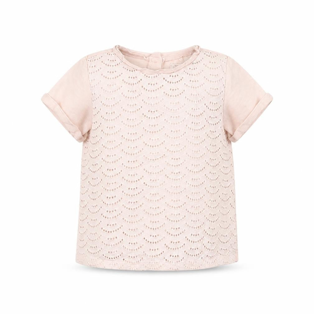 NEXT Girls Pink Geometric Cotton Basic T-Shirt Size 5-6 Years Round Neck Button