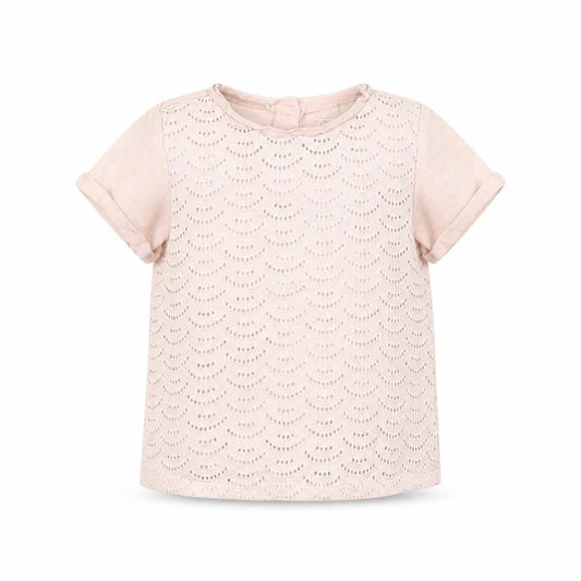Next Girls Pink Geometric Cotton Basic T-Shirt Size 5-6 Years Round Neck Button