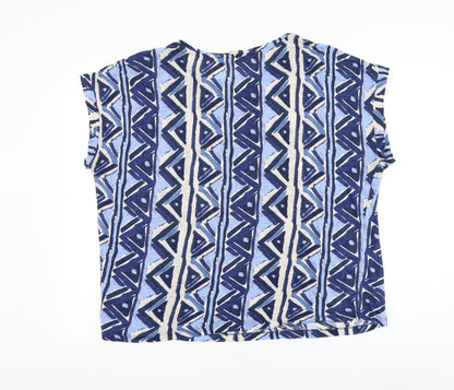 Monsoon Womens Blue Geometric Polyester Basic T-Shirt Size M Round Neck