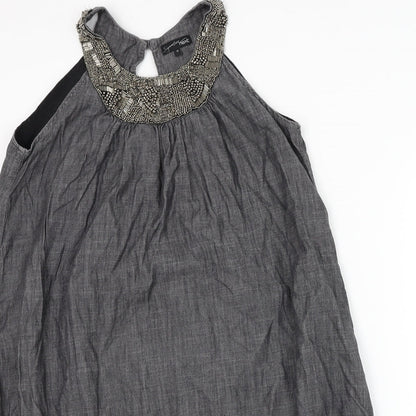 Next Womens Grey Cotton Shift Size 12 Round Neck Pullover