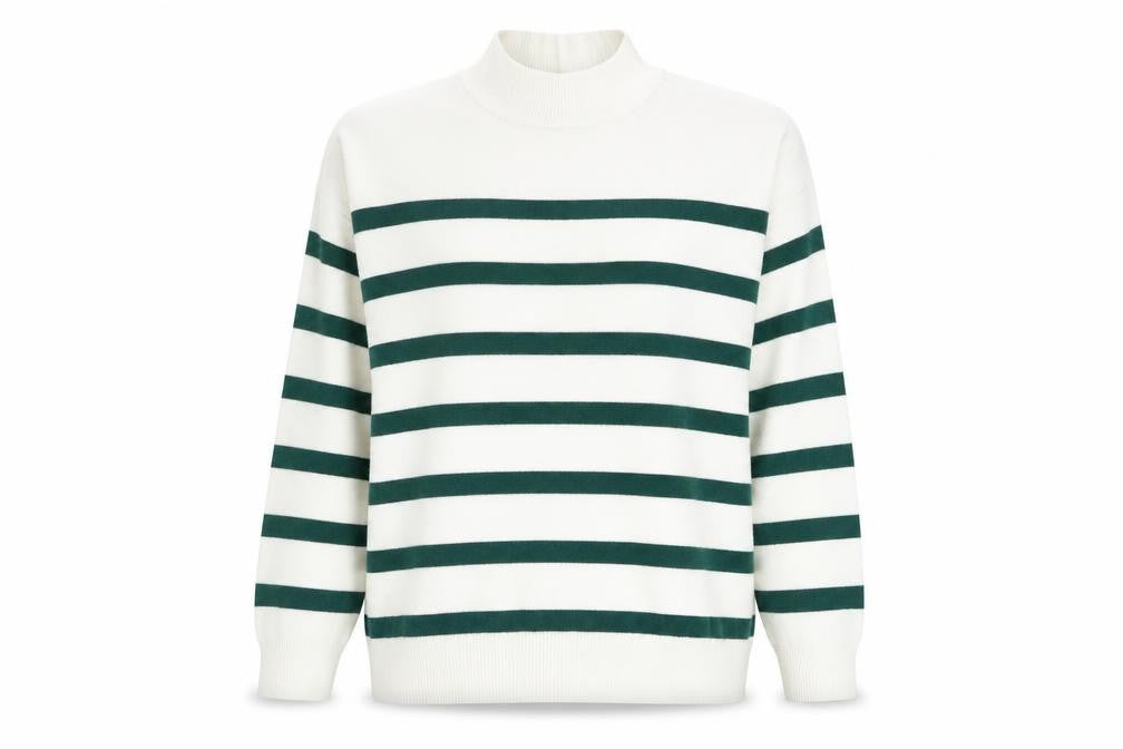 Primark Womens White High Neck Striped Viscose Pullover Jumper Size 14
