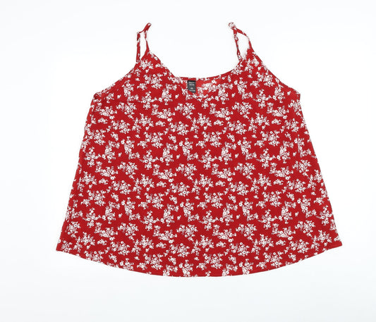 Emery Rose Womens Red Floral Polyester Camisole Tank Size 2XL V-Neck