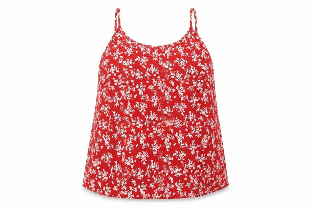 Emery Rose Womens Red Floral Polyester Camisole Tank Size 2XL V-Neck