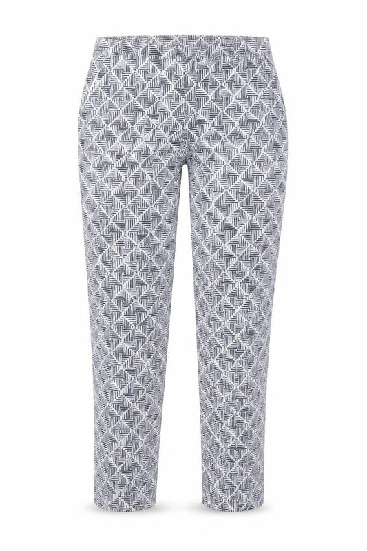 Preworn Womens White Geometric Polyester Chino Trousers Size 30 in L28 in Regular Zip