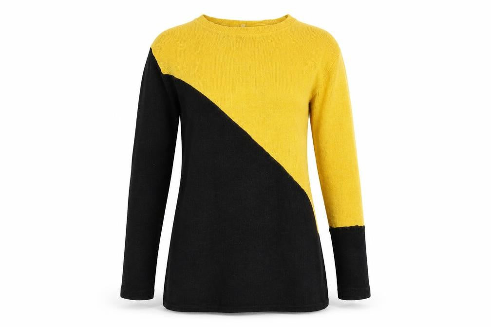 Preworn Womens Yellow Round Neck Geometric Polyester Pullover Jumper Size S