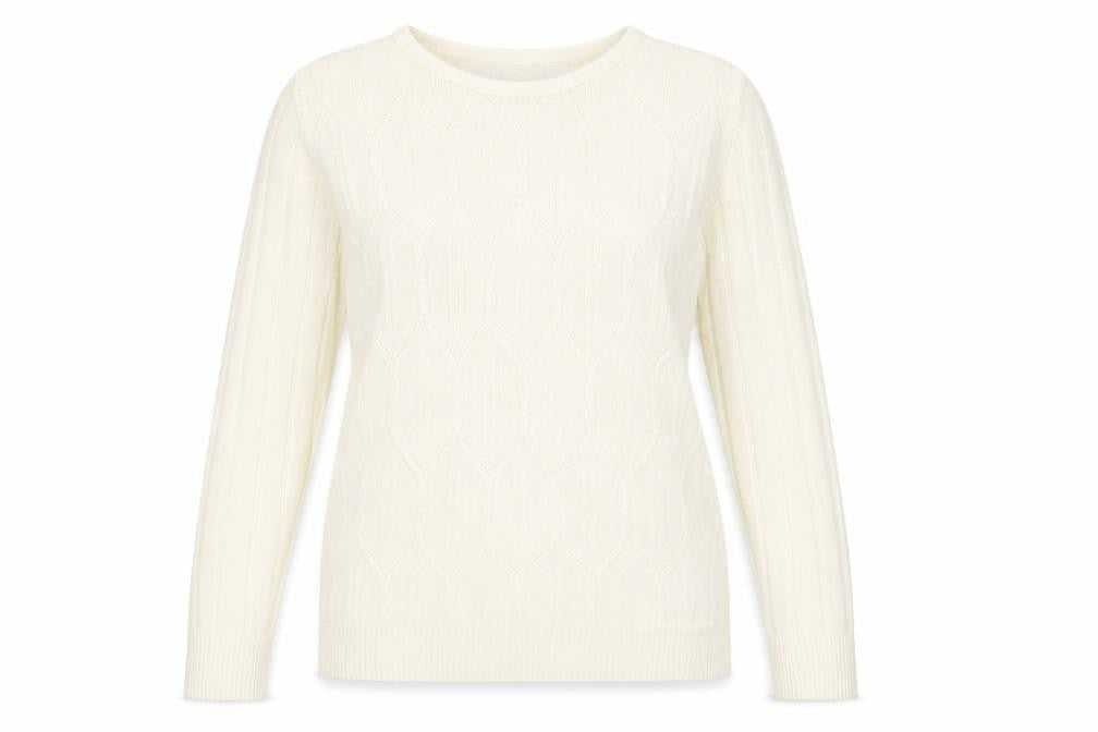 PARAMOUR Womens White Round Neck Acrylic Pullover Jumper Size S