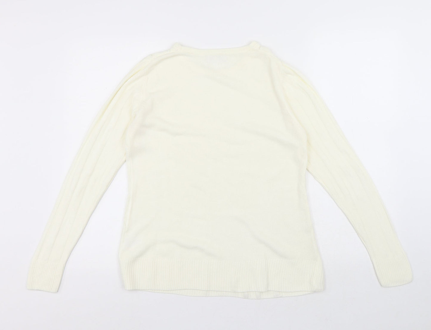 PARAMOUR Womens White Round Neck Acrylic Pullover Jumper Size S