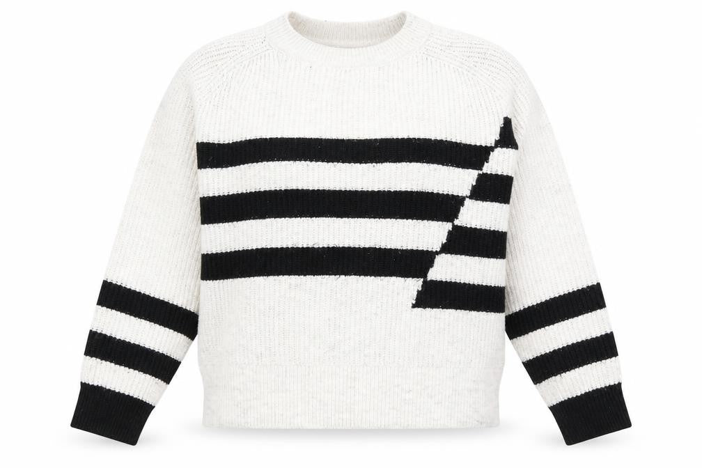 Marks & Spencer Womens White Round Neck Striped Acrylic Pullover Jumper Size M