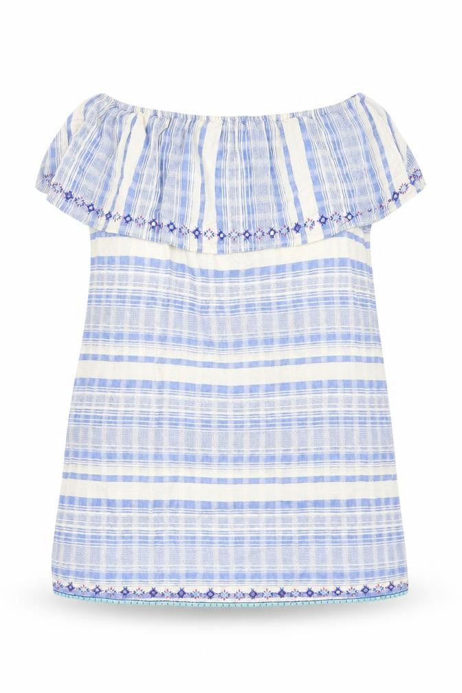 Accessorize Womens Blue Striped Cotton A-Line Size M Off the Shoulder