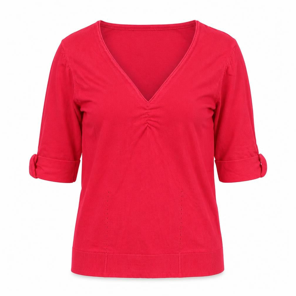 Coast Womens Red Viscose Basic T-Shirt Size M V-Neck