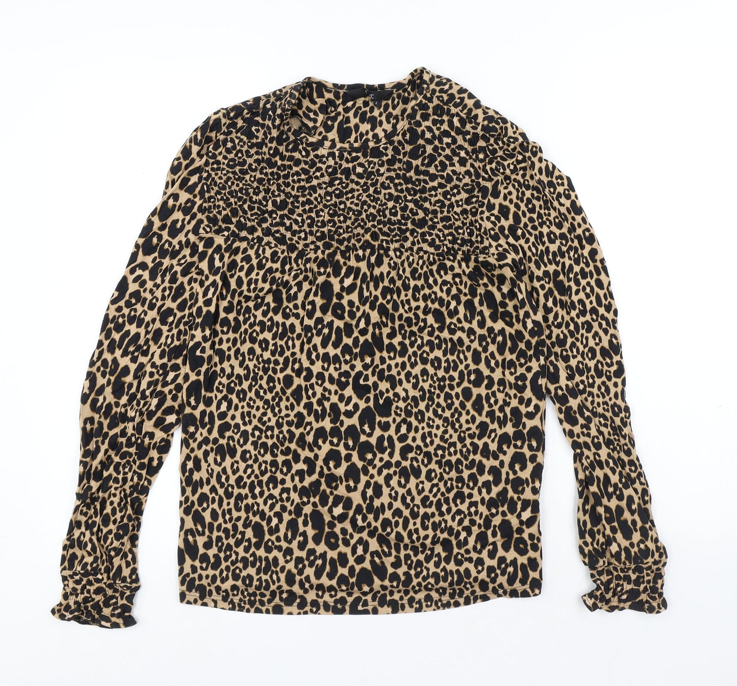 NEXT Womens Multicoloured Animal Print Viscose Basic T-Shirt Size 6 Round Neck - Leopard Print