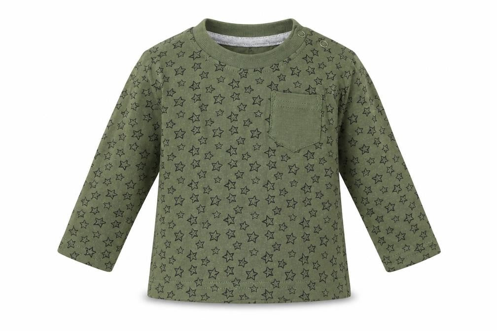 Earlydays Boys Green Geometric Cotton Basic T-Shirt Size 6-9 Months Round Neck - Stars