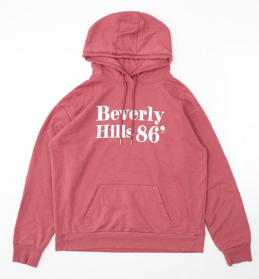 Primark Womens Red Cotton Pullover Hoodie Size 10 Drawstring - Beverly Hills