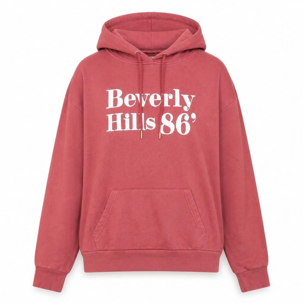 Primark Womens Red Cotton Pullover Hoodie Size 10 Drawstring - Beverly Hills