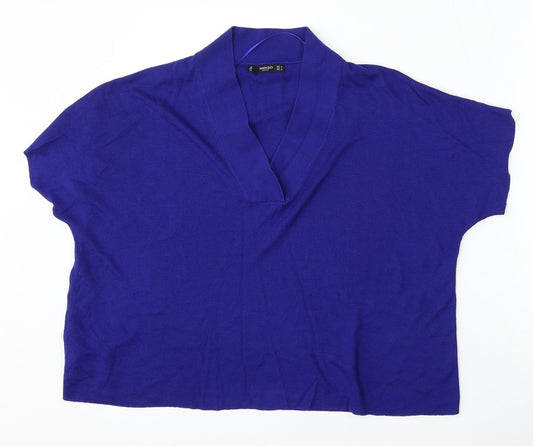 Mango Womens Blue V-Neck Acrylic Pullover Jumper Size M