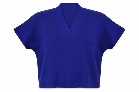 Mango Womens Blue V-Neck Acrylic Pullover Jumper Size M