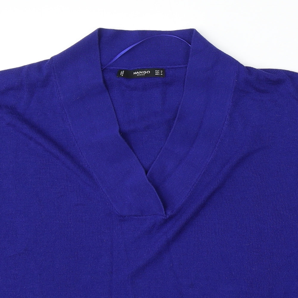 Mango Womens Blue V-Neck Acrylic Pullover Jumper Size M