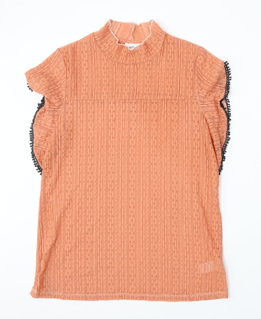 NEXT Womens Orange Nylon Basic Blouse Size 12 Mock Neck