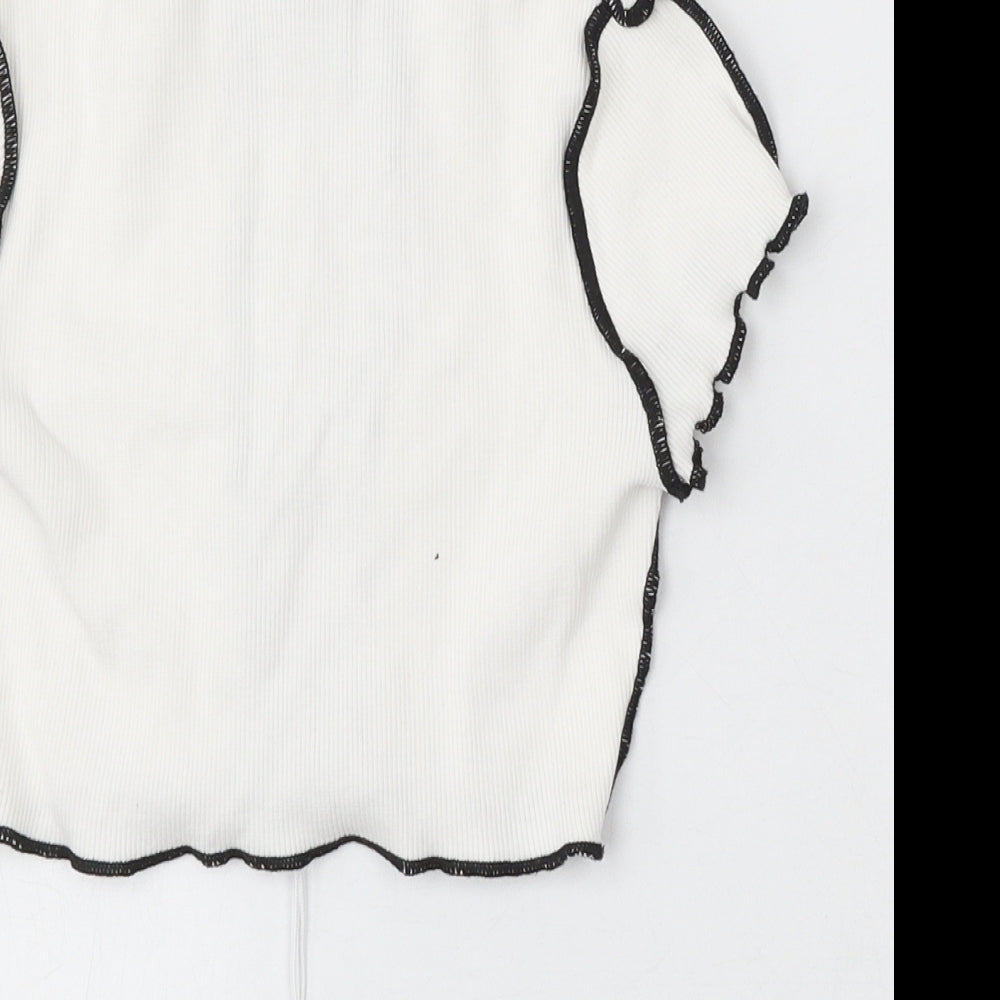 Divided by H&M Womens White Polyester Basic T-Shirt Size S Round Neck