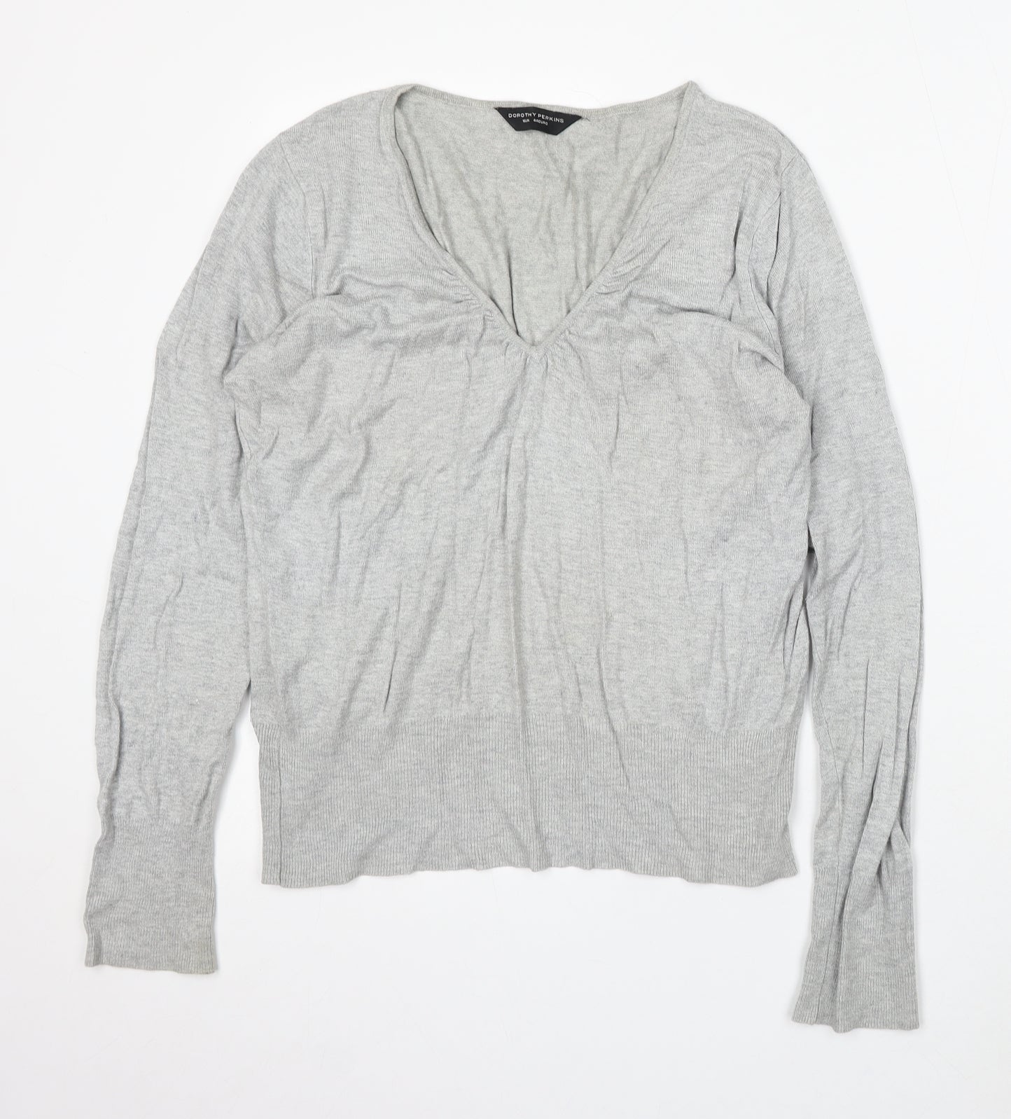 Dorothy Perkins Womens Grey V-Neck Acrylic Pullover Jumper Size 16