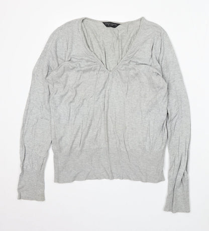 Dorothy Perkins Womens Grey V-Neck Acrylic Pullover Jumper Size 16