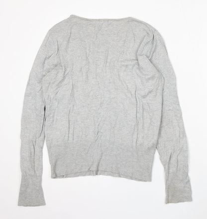 Dorothy Perkins Womens Grey V-Neck Acrylic Pullover Jumper Size 16