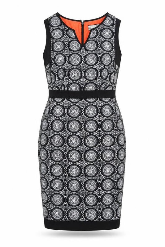 Next Womens Black Geometric Polyester Pencil Dress Size 10 V-Neck Zip