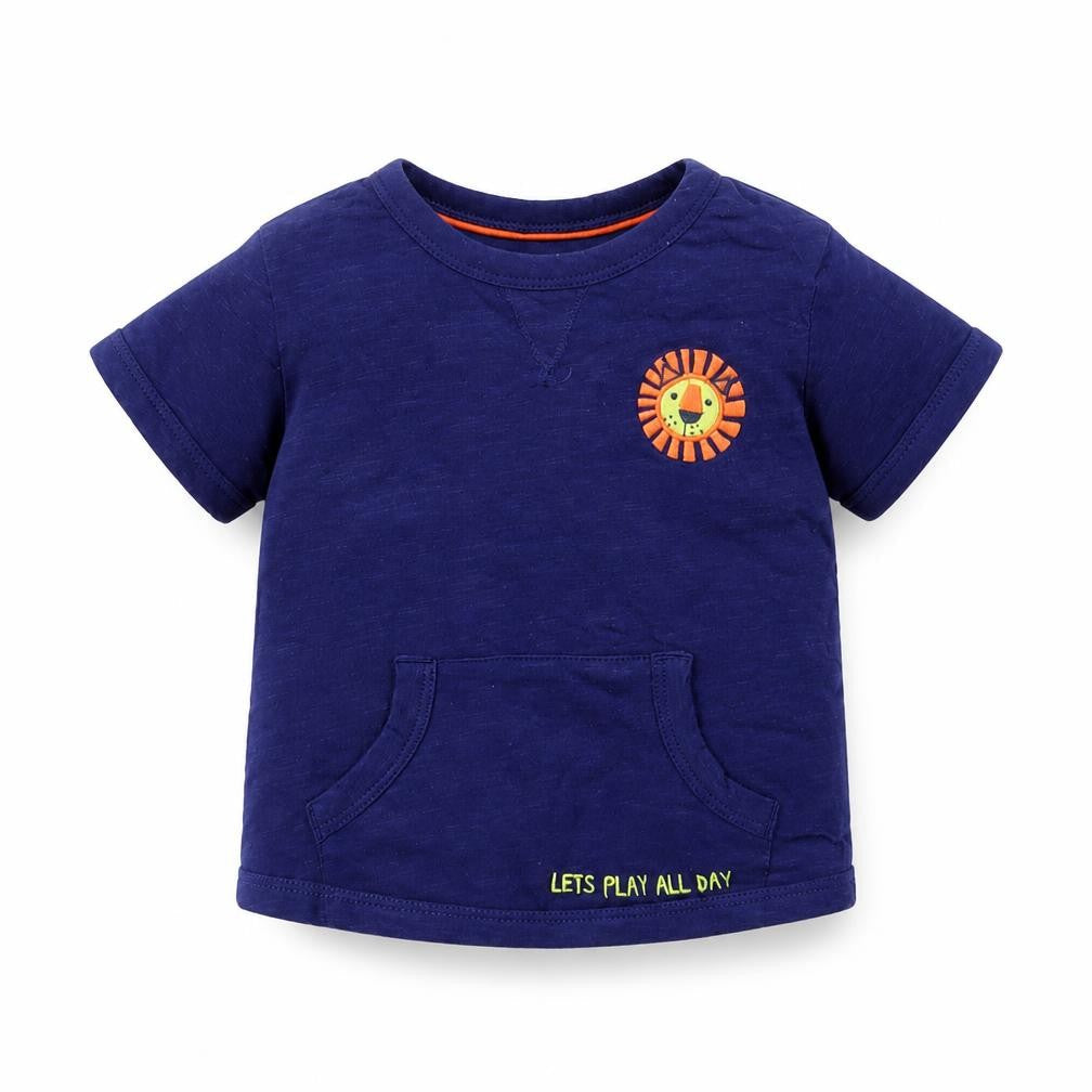 Mini Club Baby Blue Cotton Pullover T-Shirt Size 3-6 Months Crew Neck Snap - Lion