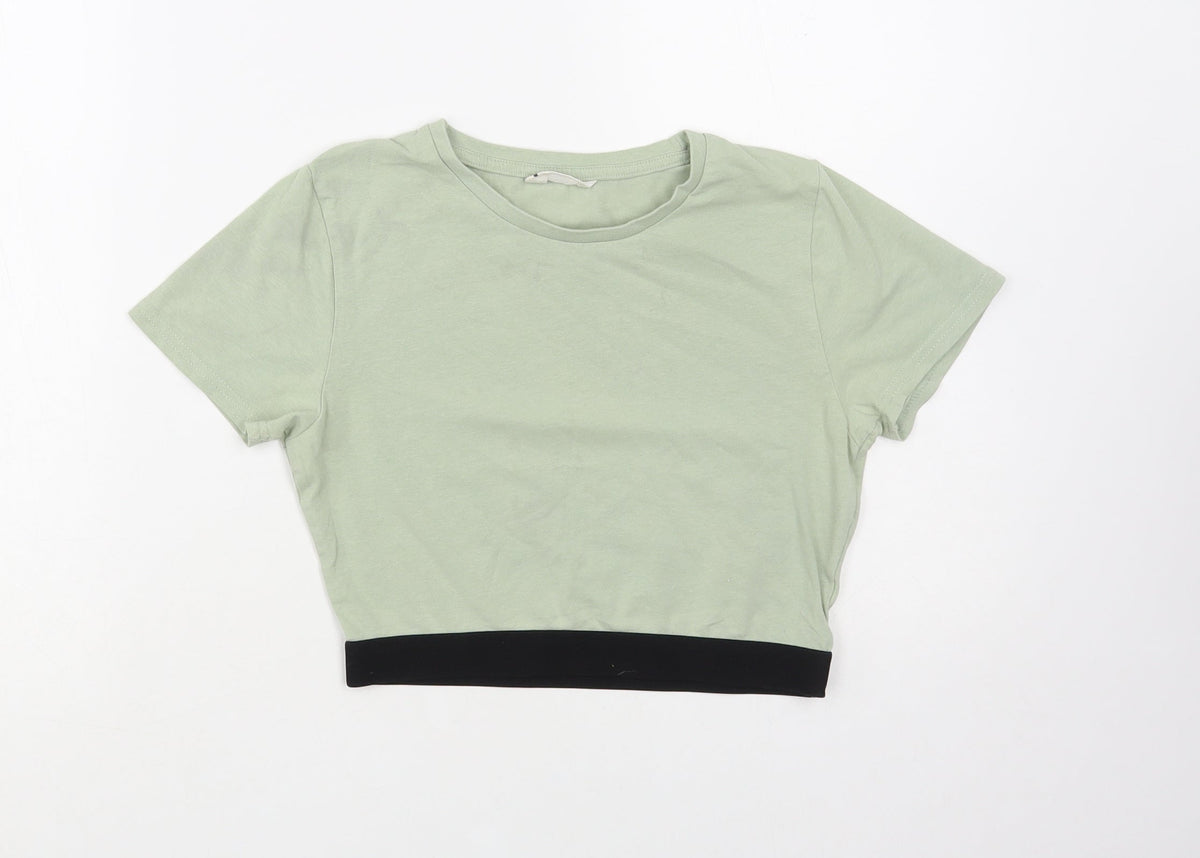Candy Couture Girls Green Cotton Cropped T-Shirt Size 15 Years Crew Neck Pullover - Elastic Band