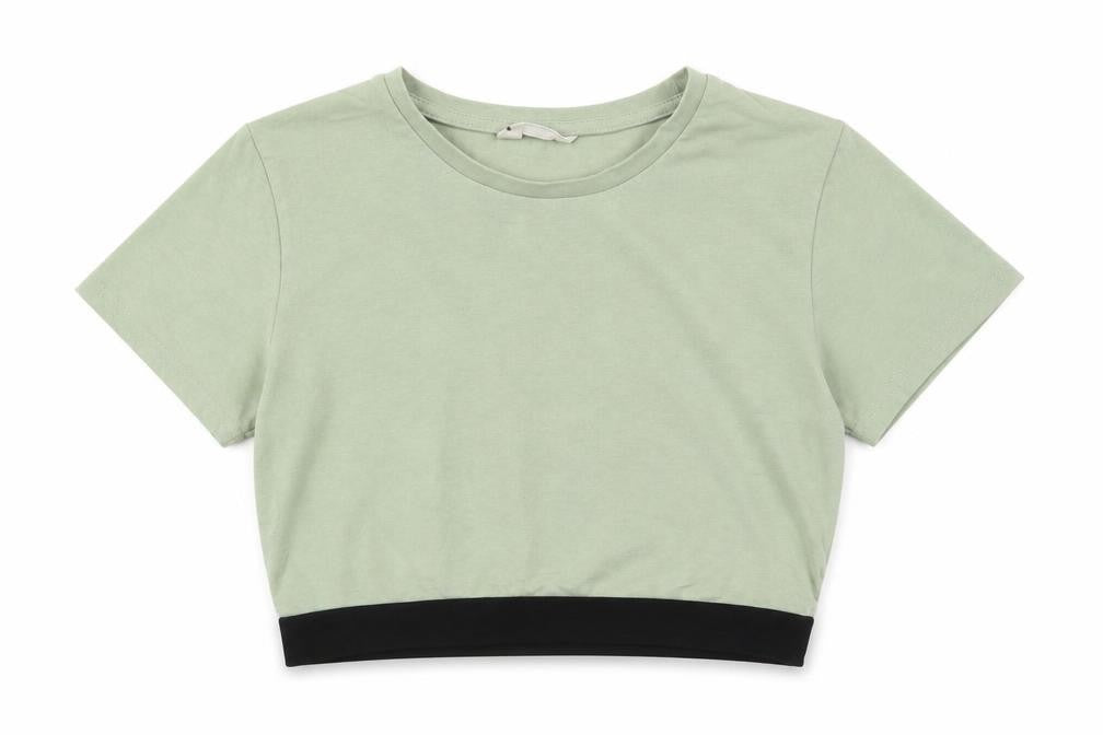 Candy Couture Girls Green Cotton Cropped T-Shirt Size 15 Years Crew Neck Pullover - Elastic Band