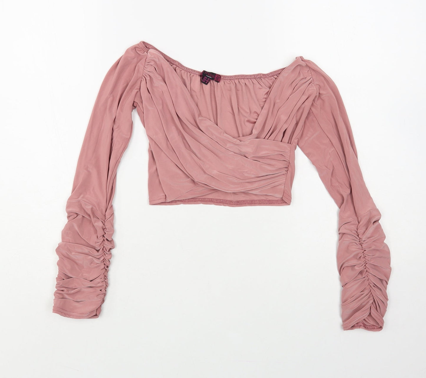 Missi Womens Pink Polyester Cropped Blouse Size 12 V-Neck - Ruched