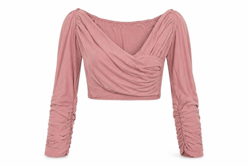Missi Womens Pink Polyester Cropped Blouse Size 12 V-Neck - Ruched