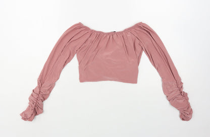 Missi Womens Pink Polyester Cropped Blouse Size 12 V-Neck - Ruched
