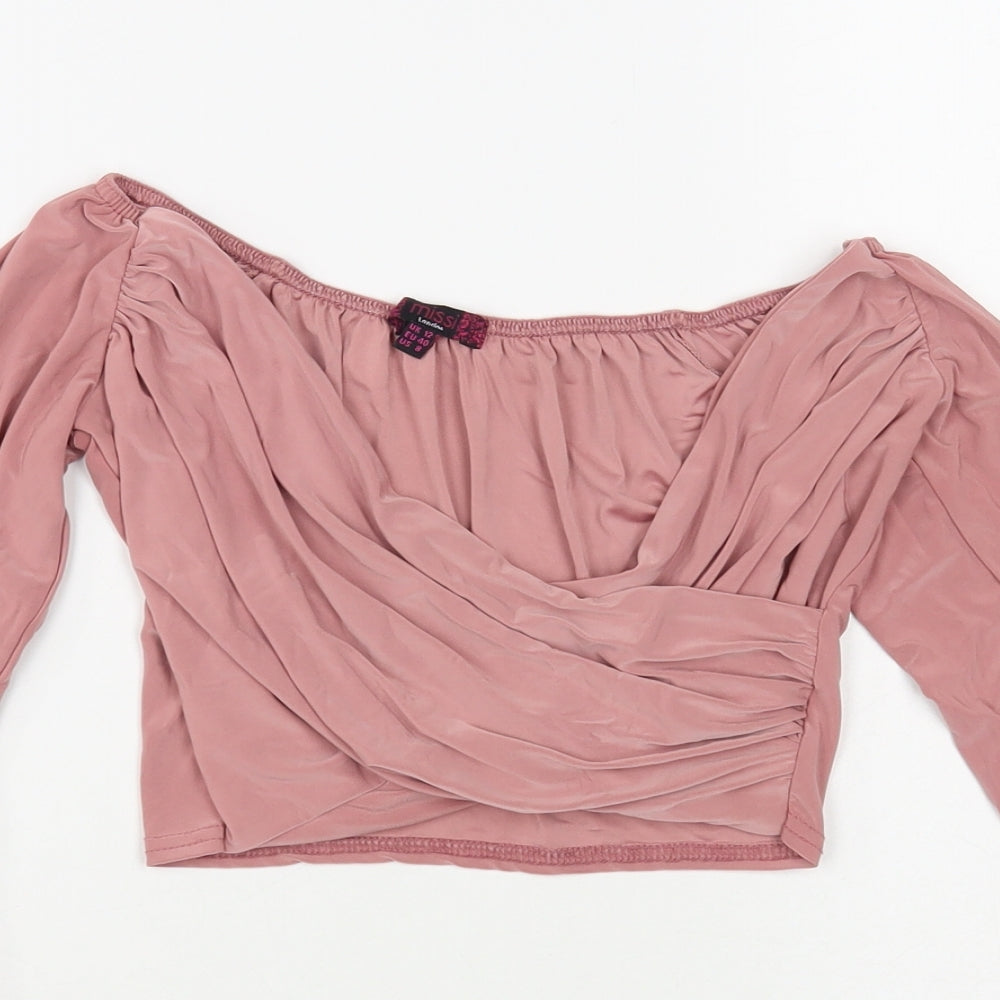 Missi Womens Pink Polyester Cropped Blouse Size 12 V-Neck - Ruched