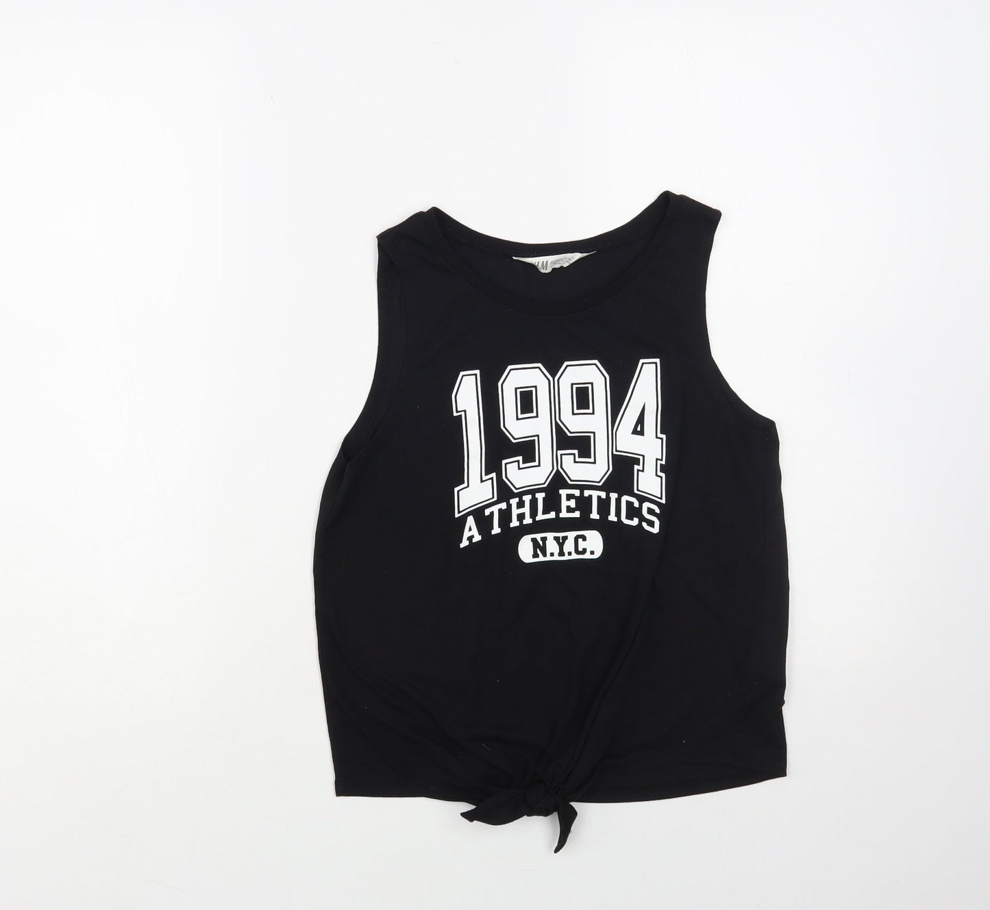 H&M Girls Black Polyester Pullover Tank Size 12-13 Years Round Neck Pullover - Tie Front Detail