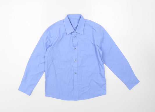 Dunnes Stores Boys Blue Polyester Basic Button-Up Size 9-10 Years Collared Button