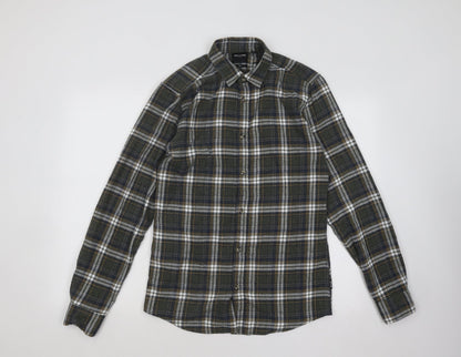 Only & Sons Mens Green Plaid Cotton Button-Up Size S Collared Button