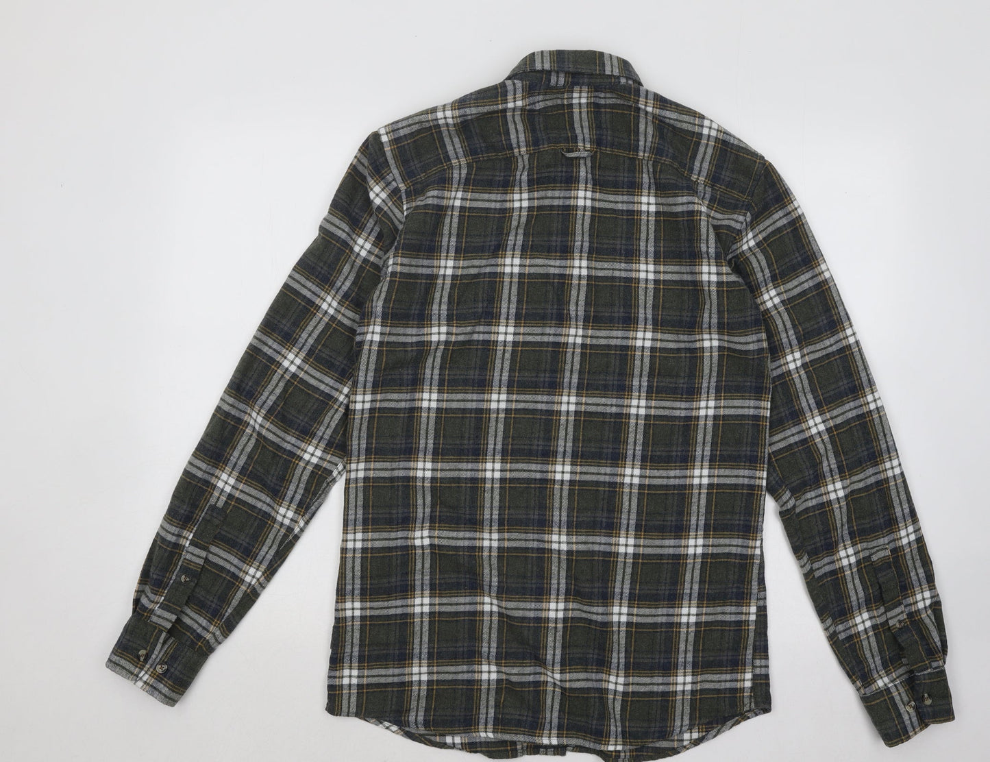 ONLY & SONS Mens Green Plaid Cotton Button-Up Size S Collared Button